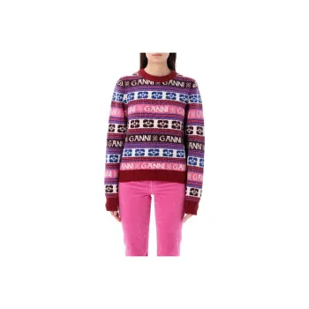 GANNI Logo Intarsia Crewneck Pullover