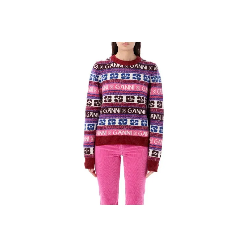 GANNI Logo Intarsia Crewneck Pullover-0