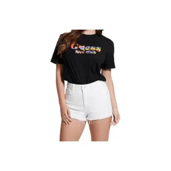 GUESS Rainbow Text Graphics At Front And Back T-Shirt Women's Black