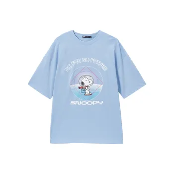 Fun x Snoopy Crew Neck Loose Fit Straight Short Sleeved T Shirt Women's Sunlight Blue