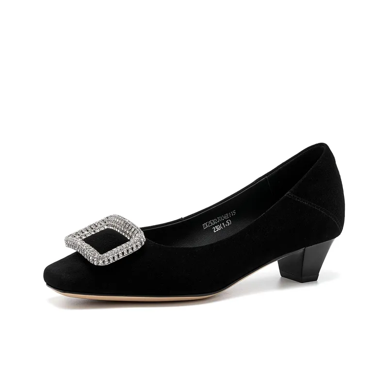 ELLE Chunky Heel High Heels 3cm Women's Black-1