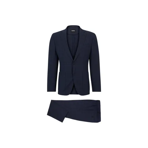 HUGO BOSS FW23 Slim Fit Suit In Checked Virgin Wool Business Suits Men's Dark Blue
