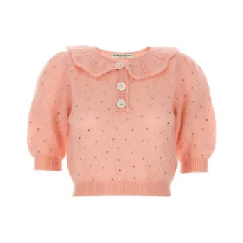 Alessandra Rich Embellished Short Puff Sleeved Knitted Top