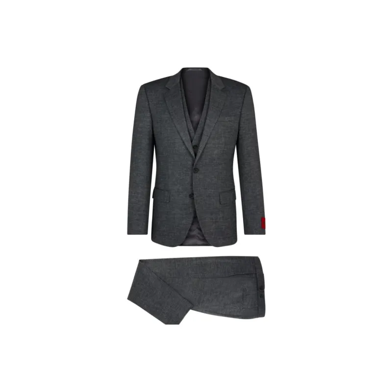 HUGO BOSS Slim-Fit Three-Piece Suit In Performance-Stretch Jersey Business Suits Men's Gray-0