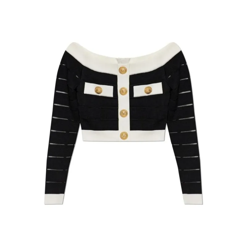 BALMAIN Off Shoulder Knit Top-0