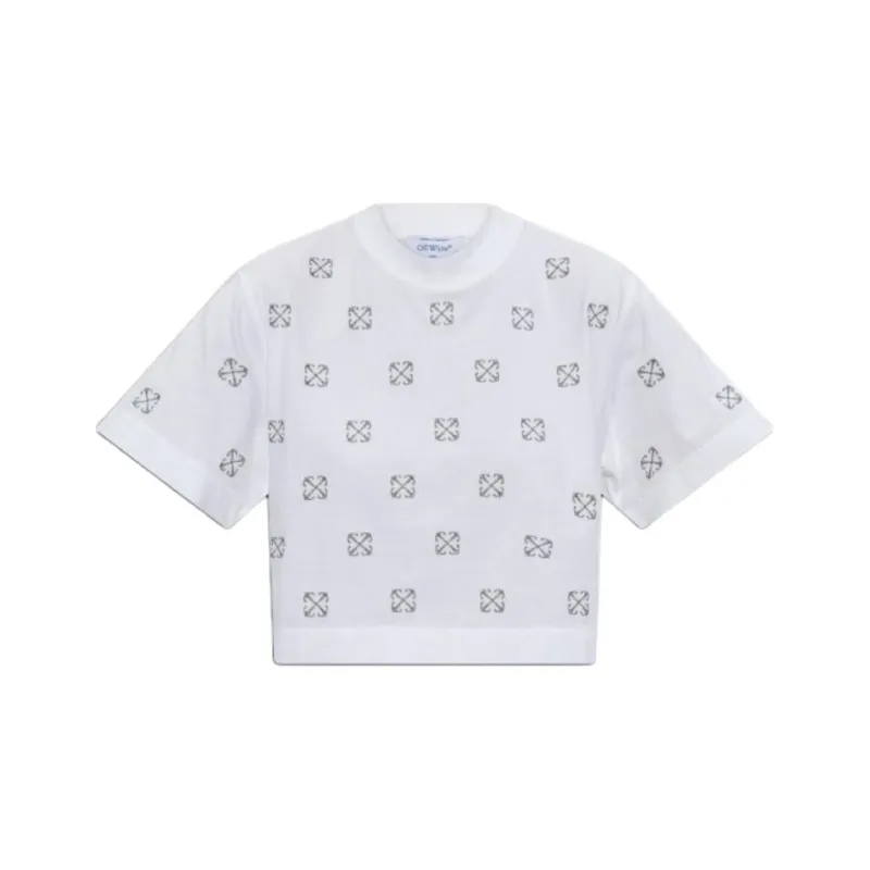 OFF WHITE All Over Logo Cropped T Shirt-0
