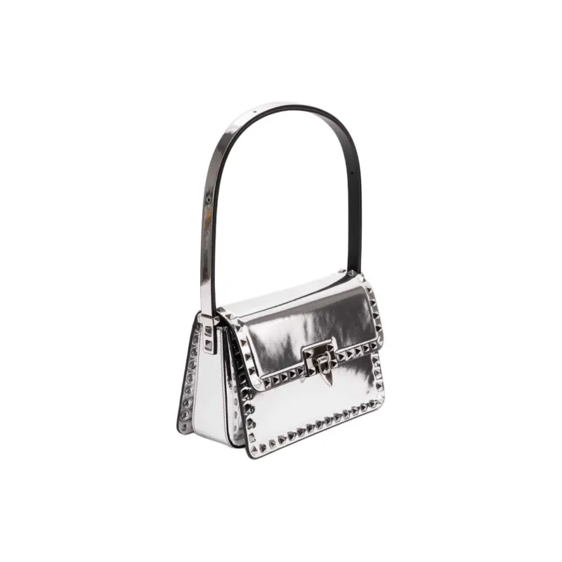 Valentino Rockstud Calfskin Shoulder Bag Women's Silver-1
