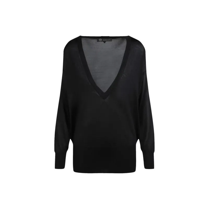 VERSACE V Neck Silk Sweater 'Black'-0