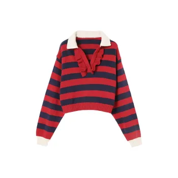 A head of Agua Sweaters Women's Black With Red Stripes