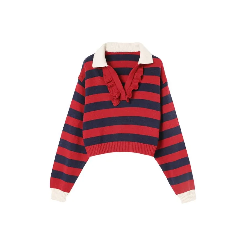 A head of Agua Sweaters Women's Black With Red Stripes-0