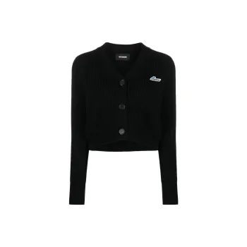 WE11DONE Logo patch Ribbed knit Wool Cardigan