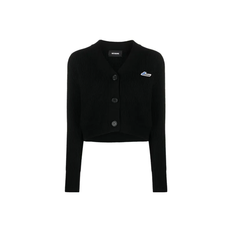 WE11DONE Logo patch Ribbed knit Wool Cardigan-0