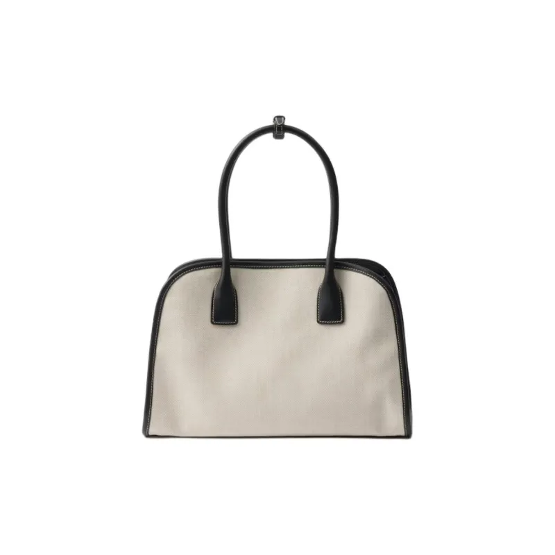 PRADA Cotton Linen Blend Tote Bag, Shopping Bag, Handbag Medium Size Women's Tan & Black-2