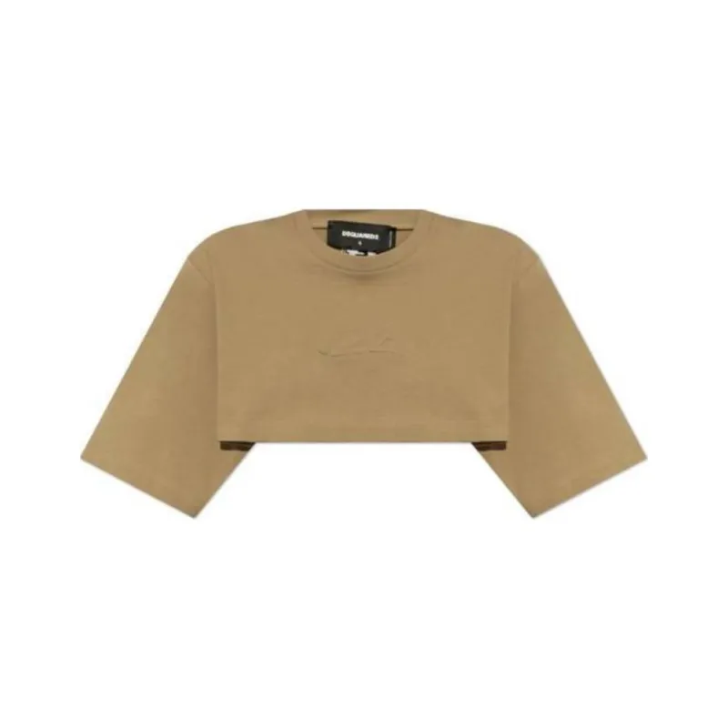 DSQUARED 2 Logo Embossed Cropped T Shirt-0