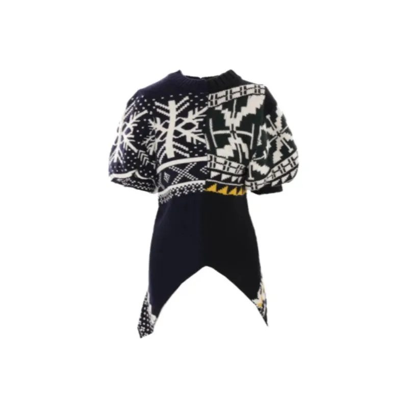 Sacai Pattern Jacquard Asymmetric Knitted Jumper-0