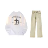 White Long-Sleeved Shirt+Yellow Mud Jeans