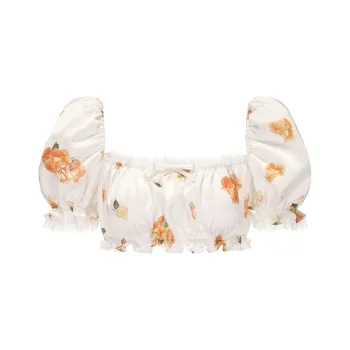 NANA JACQUELINE Crop Top Women's White With Yellow Floral