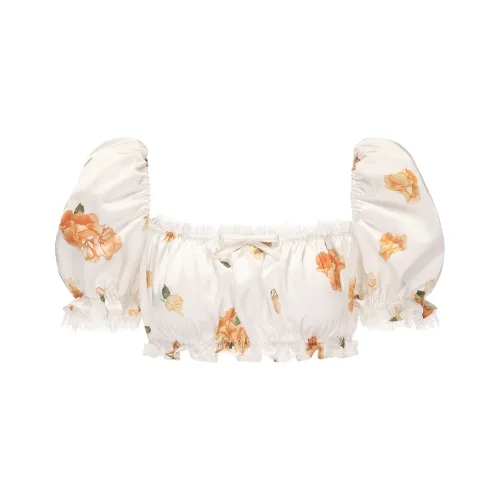 NANA JACQUELINE Crop Top Women's White With Yellow Floral