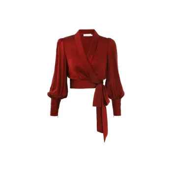 Zimmermann Wrap Front Tied Satin Blouse