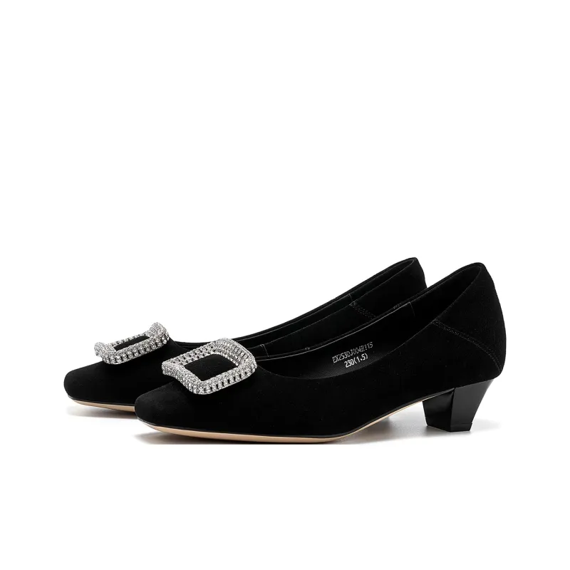 ELLE Chunky Heel High Heels 3cm Women's Black-2