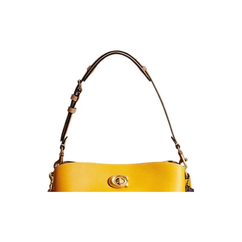 COACH Willow Polished Pebbled Leather Tote Bag Shopping Bag Handbag Shoulder Bag Large Size Women's Yellow-1