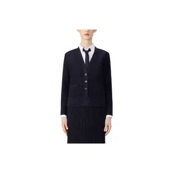 THOM BROWNE V neck Virgin Wool Cardigan