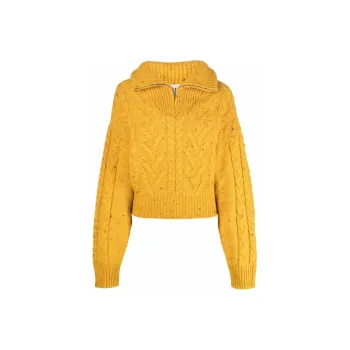 GANNI Zip Cable Knit Sweater 'Spectra Yellow'