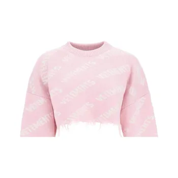 Vetements Monogram Cropped Knitted Sweater 'Baby Pink/White'