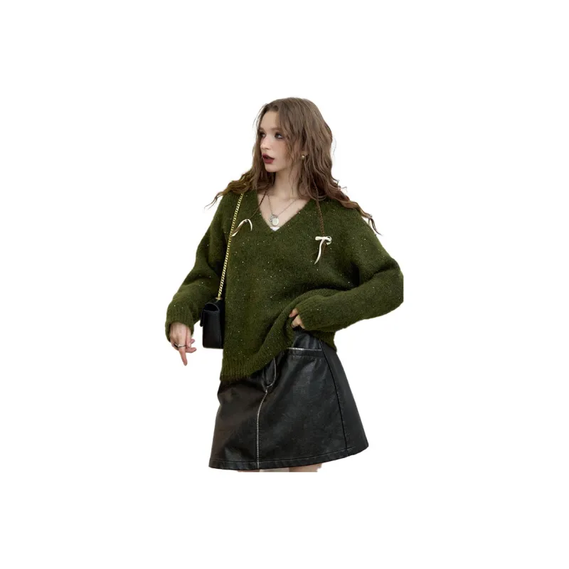 ELF SACK Fuzzy V Neck Pullover Sweater With Fine Sparkle Women's-7