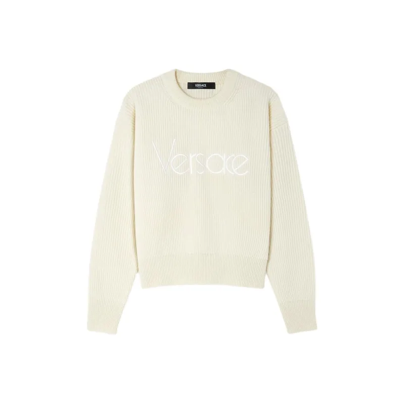VERSACE Logo Embroidered Knitted Jumper-0