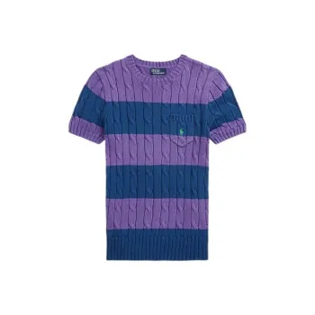 Polo Ralph Lauren Striped Cable Knit Short Sleeve Sweater Sweater Women's Purple