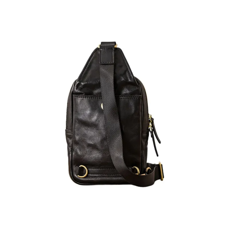 Back Step Cow Leather Sling Bag Men's Black-3