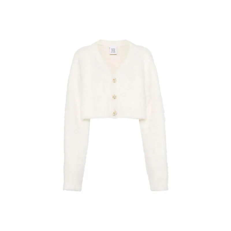 Vetements Fluffy Fancy Button Cropped Cardigan 'Beige'-0