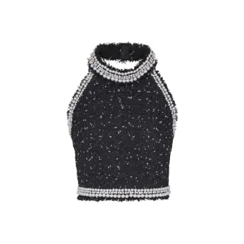 BALMAIN Halterneck Tweed Cropped Top