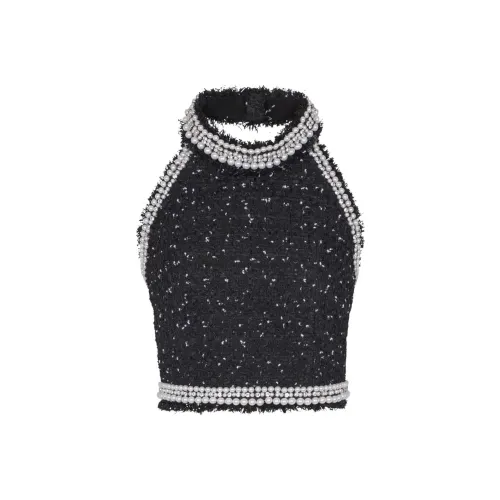 BALMAIN Halterneck Tweed Cropped Top