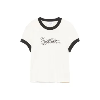 OFF WHITE Logo Embroidered T Shirt 'White Asparagus'