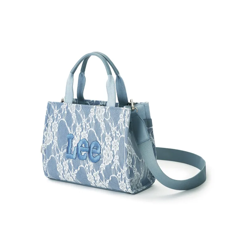 Lee Fabric Handbag, Crossbody Bag, Shoulder Bag Women's Lace Blue White-4