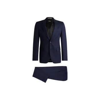 HUGO BOSS Slim Fit Suit In Micro Patterned Virgin Wool Business Suit Men's Dark Blue
