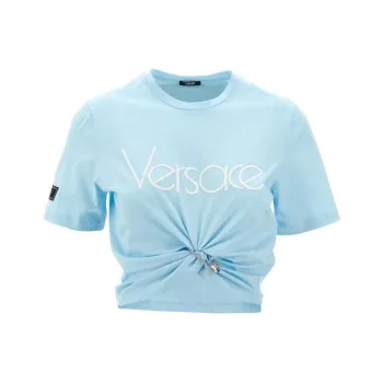 VERSACE 1978 Re Edition Logo Crop T Shirt 'Pale Blue/White'