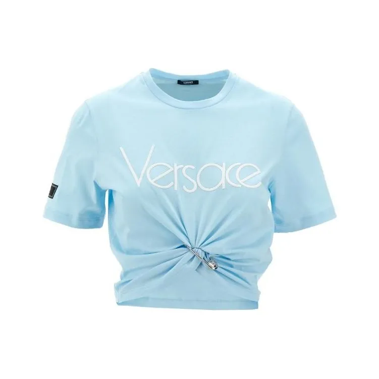 VERSACE 1978 Re Edition Logo Crop T Shirt 'Pale Blue/White'-0
