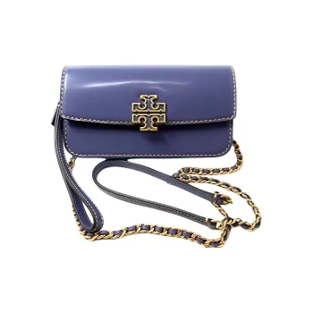 TORY BURCH Britten Patent Leather & Gold Metal Shoulder Bag, Crossbody Bag, Wallet Women's Dark Blue