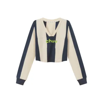 CHUU Crop Tops Women's Navy Blue Stripes