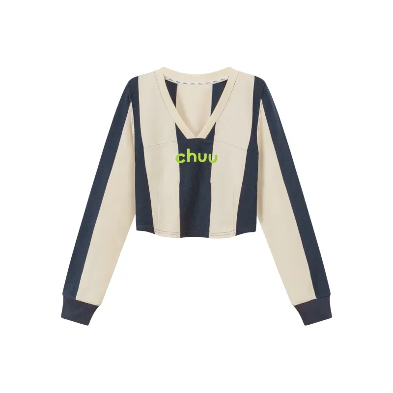 CHUU Crop Tops Women's Navy Blue Stripes-0