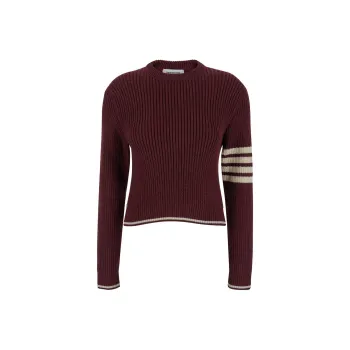 THOM BROWNE 4 Bar Striped Cable Knit Crewneck Jumper