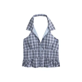Hollister Tank Tops Women's Blue Plaid