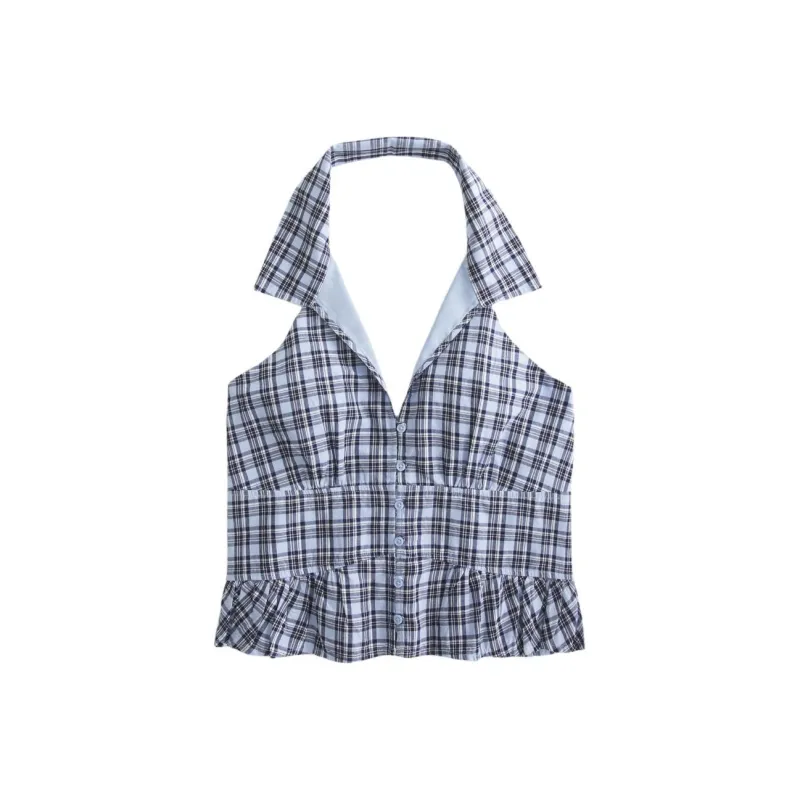 Hollister Tank Tops Women's Blue Plaid-0