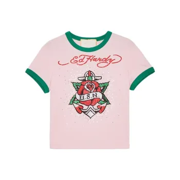 Ed Hardy Crop Tops Women's Cherry Blossom Pink
