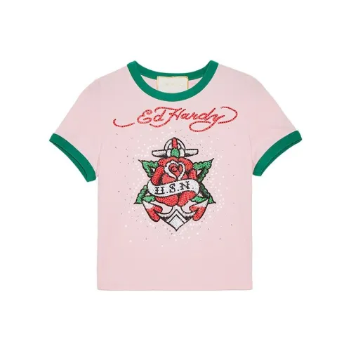 Ed Hardy Crop Tops Women's Cherry Blossom Pink