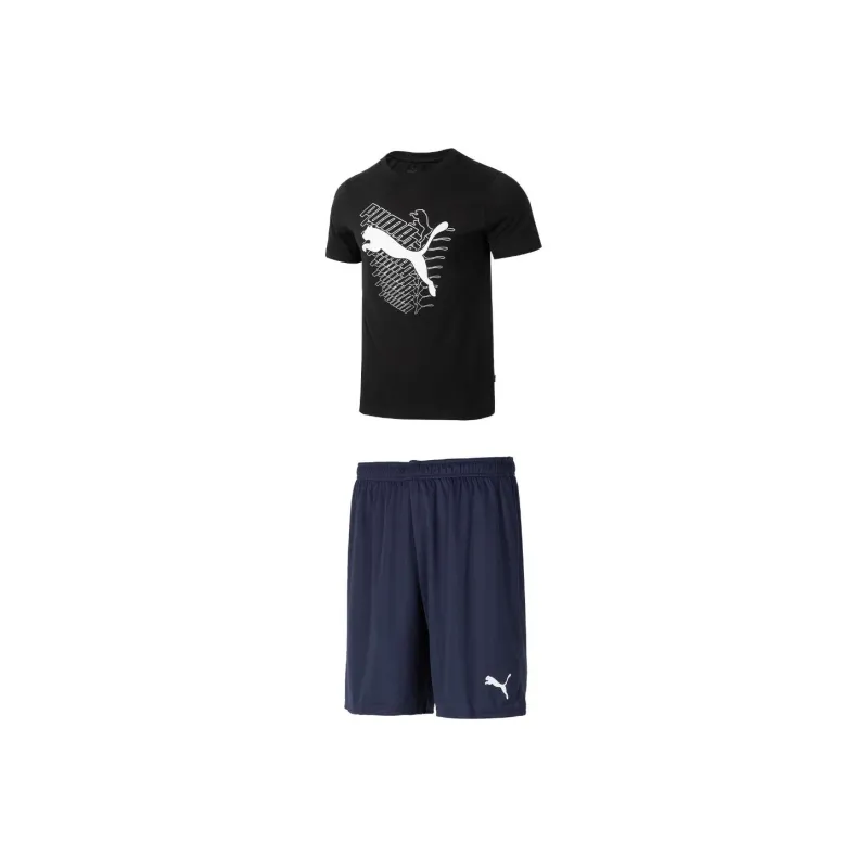 PUMA Casual Sportswear Men Set Black Top+Navy Blue Shorts-0