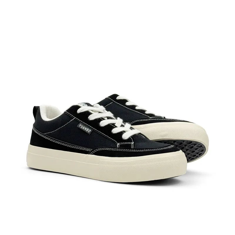 Mengsai Cushioning Coverage And Abrasion Resistant Low Top Skateboard Shoes Men's Black With White Stitching-3